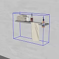 Neatly Folded White Towel On Bathroom Wall Mounted Shelf With Toiletries Bottles