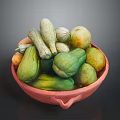 Assorted Fresh Green And Yellow Vegetables in Red Clay Bowl