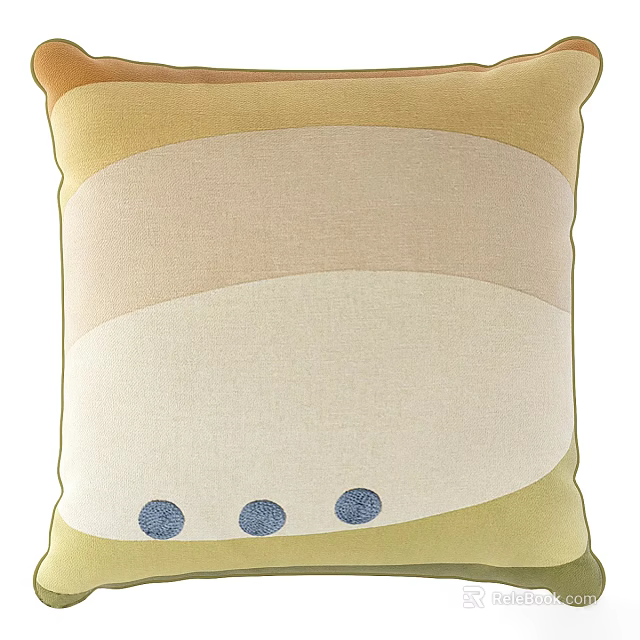 Soft Decorative Pillow With Striped Yellow Beige Design And Blue Dots At Bottom 3d model 