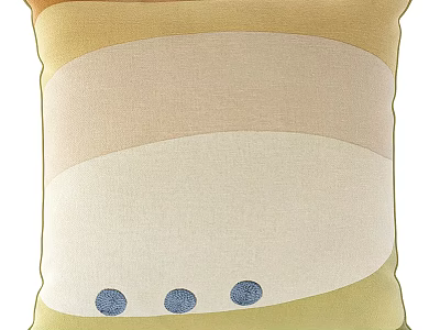 Soft Decorative Pillow With Striped Yellow Beige Design And Blue Dots At Bottom 3d model
