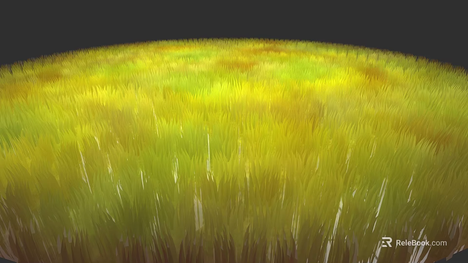 Vibrant Yellow and Green Grass Plant Painting with Natural Texture Artwork 3d model 