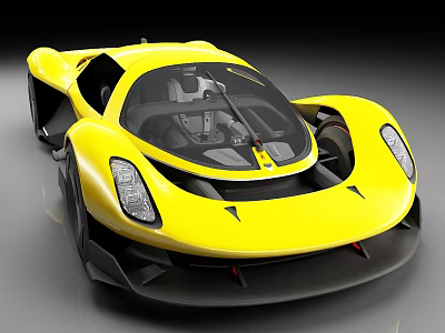 Yellow Sports Car With Modern Sleek Body Design And Aerodynamic Cockpit Interior 3d model