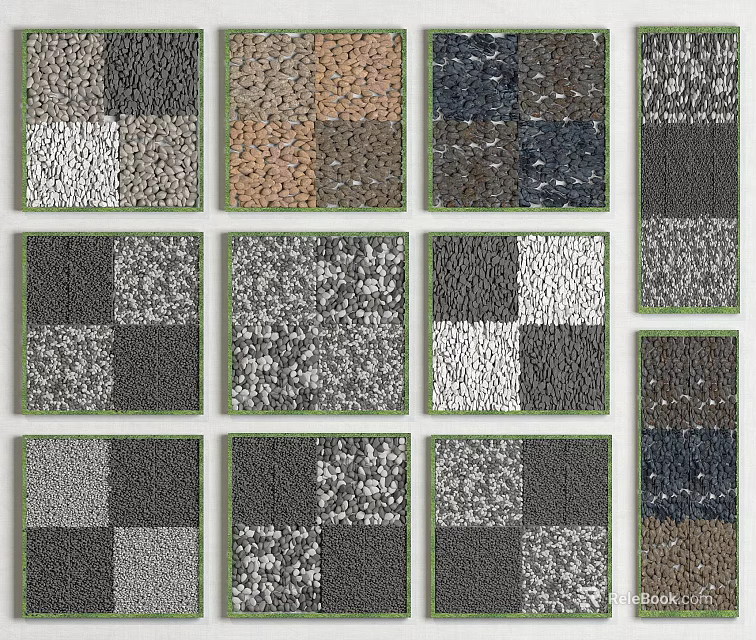 Garden Decorative Square Mats with Various Colors Textures and Green Borders 3d model 