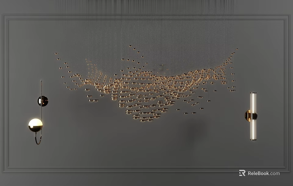 Modern Artistic Lighting Combination with Hanging Pendant Lamps and Wall Sconces 3d model 
