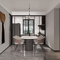 Modern Dining Living Room Interior With Marble Pillars Console Table Artwork And Sofa