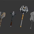 Intricate Fantasy Weapons Collection With Axe Staff Mace And Shield Designs