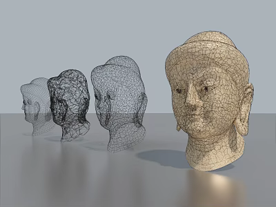 Buddha Head Sculpture Carving Evolution From Wireframe To Textured Model Series 3d model