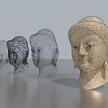 Buddha Head Sculpture Carving Evolution From Wireframe To Textured Model Series 3d model