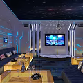 Modern KTV Room Interior With Starry Sky Ceiling Blue Lighting And Comfortable Sofas 3d model