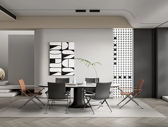Modern Restaurant Dining Table and Chair Wine Cabinet Venetian Blinds Hanging Picture Moon Light 3d model