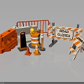 Road Construction Safety Scene With Red Barricades Orange Cones And Closed Signs