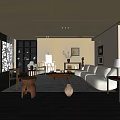 Modern Living Room Interior With White Sofa Wooden Coffee Table Black Bookshelf And Wall Art