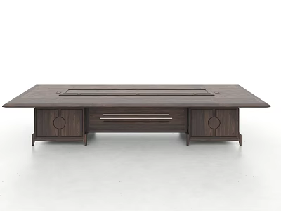 Modern Wooden Conference Table With Rectangular Top And Storage Cabinets For Office Use 3d model