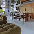 Modern Open Concept Living Dining Room Interior With Sofa Dining Table Chairs And Pendant Lighting
