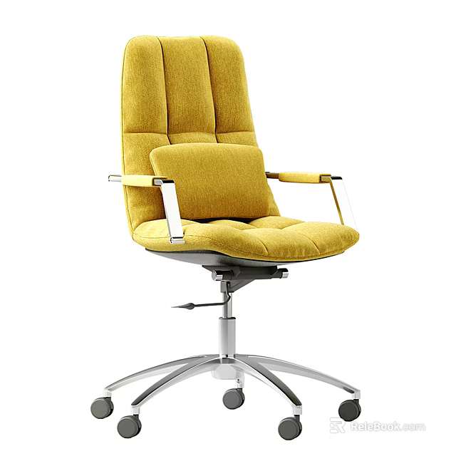 Yellow Padded Office Chair with Armrests Metal Base Wheels and Lumbar Cushion 3d model 
