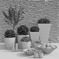 Garden Decor Featuring Living Wall Various Planters Green Plants White Stones And Glass Vases