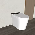 Modern White Toilet with Black Panel in Bathroom with Wooden Floor and Light Wall