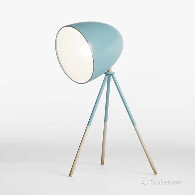 Modern Blue Floor Lamp With Tripod Wooden Legs And Round White Shade 3d model 