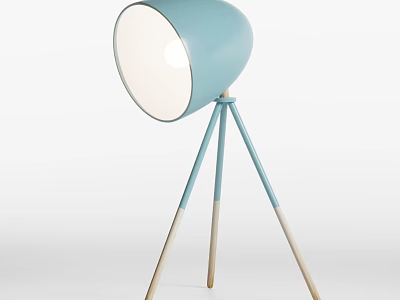 Modern Blue Floor Lamp With Tripod Wooden Legs And Round White Shade 3d model