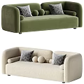 Modern Two Seater Sofa In Green And Beige With Decorative Pillows And Round Balls
