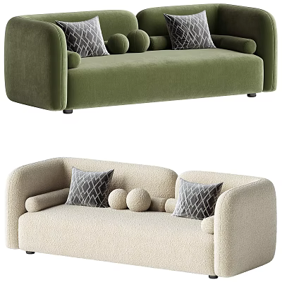 Modern Two Seater Sofa In Green And Beige With Decorative Pillows And Round Balls 3d model