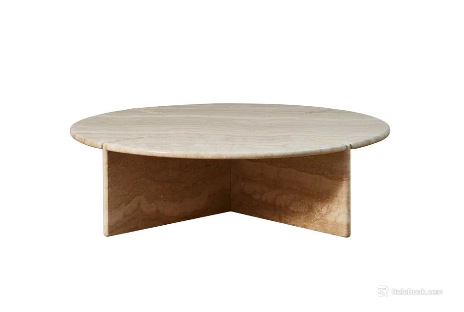 Round Coffee Table With Light Marble Top And Minimalist Modern Base Design 3d model