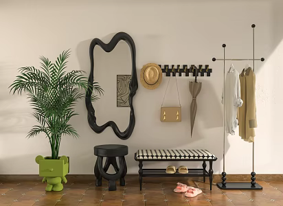 Antique porch mirror shoe stool hanger 3d model