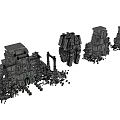Ancient Stone Ruin Structures With Detailed Carvings And Debris