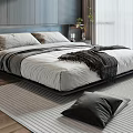 Modern Minimalist Bedroom With Dark Wooden Walls King Size Bed And Floor To Ceiling Windows