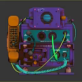 Futuristic Cyberpunk Weapon Featuring Purple Orange Mechanical Structure And Blue Yellow Cables