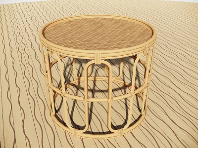 Round Rattan Outdoor Table With Openwork Woven Frame For Garden Patio Area 3d model