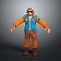 Game Movie Character In Orange And Blue Outfit With Goggles And Brown Boots Standing Pose