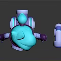 Cartoon 3D Character With Turquoise Hair Eye Lens And Purple Outfit With Mechanical Device