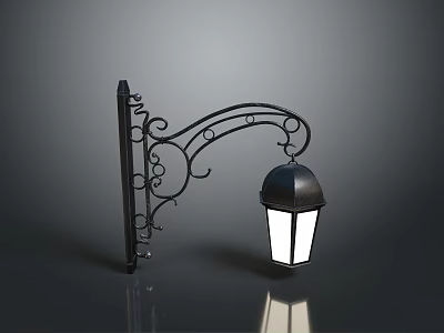 Vintage Black Iron Lighting Combination with Curved Scroll Decorations Wall Lamp and White Glass Shade 3d model