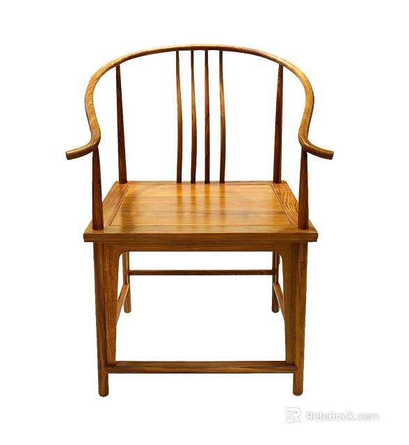 Traditional Wooden Armchair With Curved Arms Square Legs And Smooth Wood Surface 3d model 