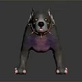 3D Dog Model With Gray Body Green White Spots Brown Collar And Pink Paws