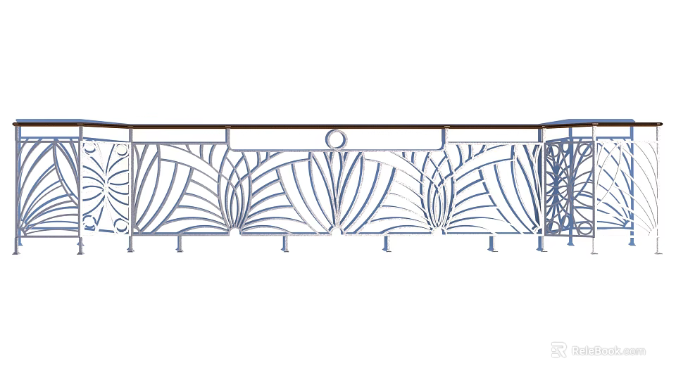 Decorative Metal Fence With Ornate Leaf Patterns And Curved Design Elements 3d model 