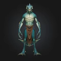Blue Skinned Humanoid Game And Movie Character With Scaly Texture Finned Head And Brown Loincloth 3d model