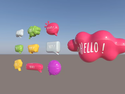 Colorful Speech Bubble Decor In Various Colors With Large Pink HELLO And Small Text Bubbles 3d model