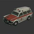 Vintage White And Red Ambulance With Red Cross Symbol And Roof Lights
