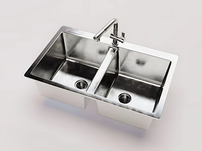 Stainless Steel Double Bowl Kitchen Sink With Modern Faucet And Durable Design 3d model