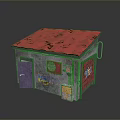 Small Building Structure With Red Roof Purple Door Graffiti On Walls And Red Roller Shutter
