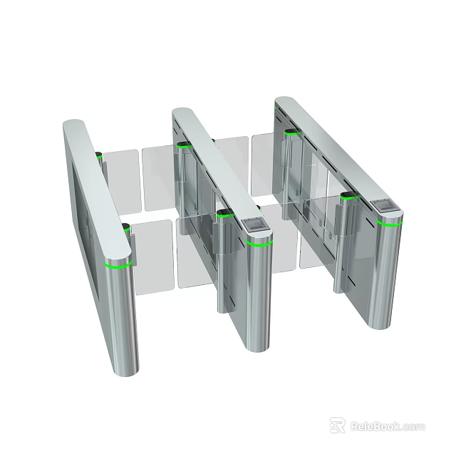Smart Machine Automatic Turnstiles With Silver Frame Glass Barriers Green Indicator Lights For Access Control 3d model 