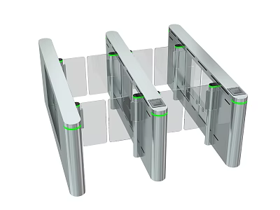 Smart Machine Automatic Turnstiles With Silver Frame Glass Barriers Green Indicator Lights For Access Control 3d model
