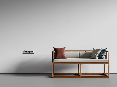 New Chinese Double Sofa Solid Wood Sofa 3d model