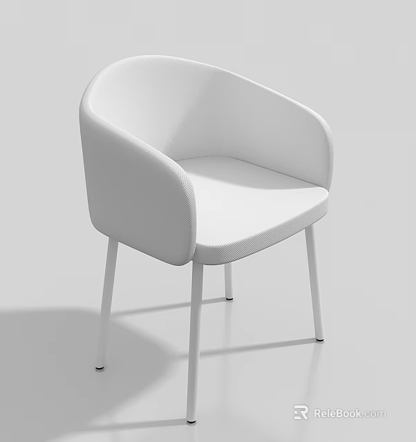 White Accent Chair with Curved Backrest and Armrests and Sleek Metal Legs Modern Style 3d model 