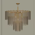 Elegant Modern Chandelier With Gold Metal Frame And Hanging Transparent Glass Panels