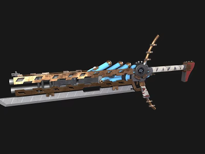 Futuristic Mechanical Sword Weapon With Metal Construction Blue Pipes And Gear Design 3d model