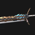 Futuristic Mechanical Sword Weapon With Metal Construction Blue Pipes And Gear Design