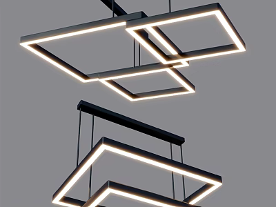 Modern Geometric Chandelier With LED Lighting And Suspended Square Frames 3d model